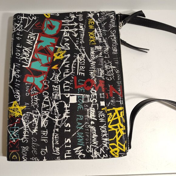 DKNY Black Graffiti Streetwear Y2K Graphic Crossbody Bag Retro New York - Picture 7 of 9